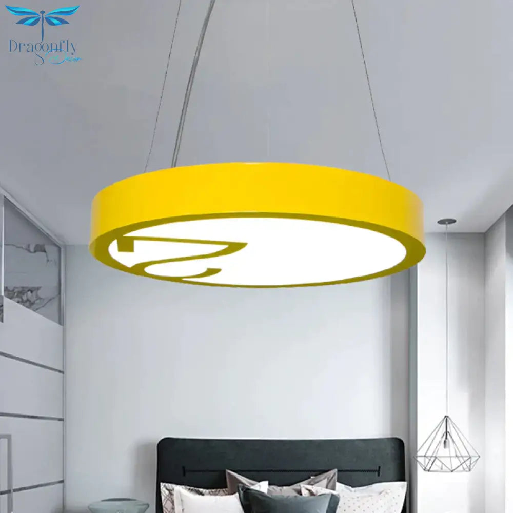 Led Living Room Chandelier Light Fixture With Round Acrylic Shade Modernism Style Yellow/Orange
