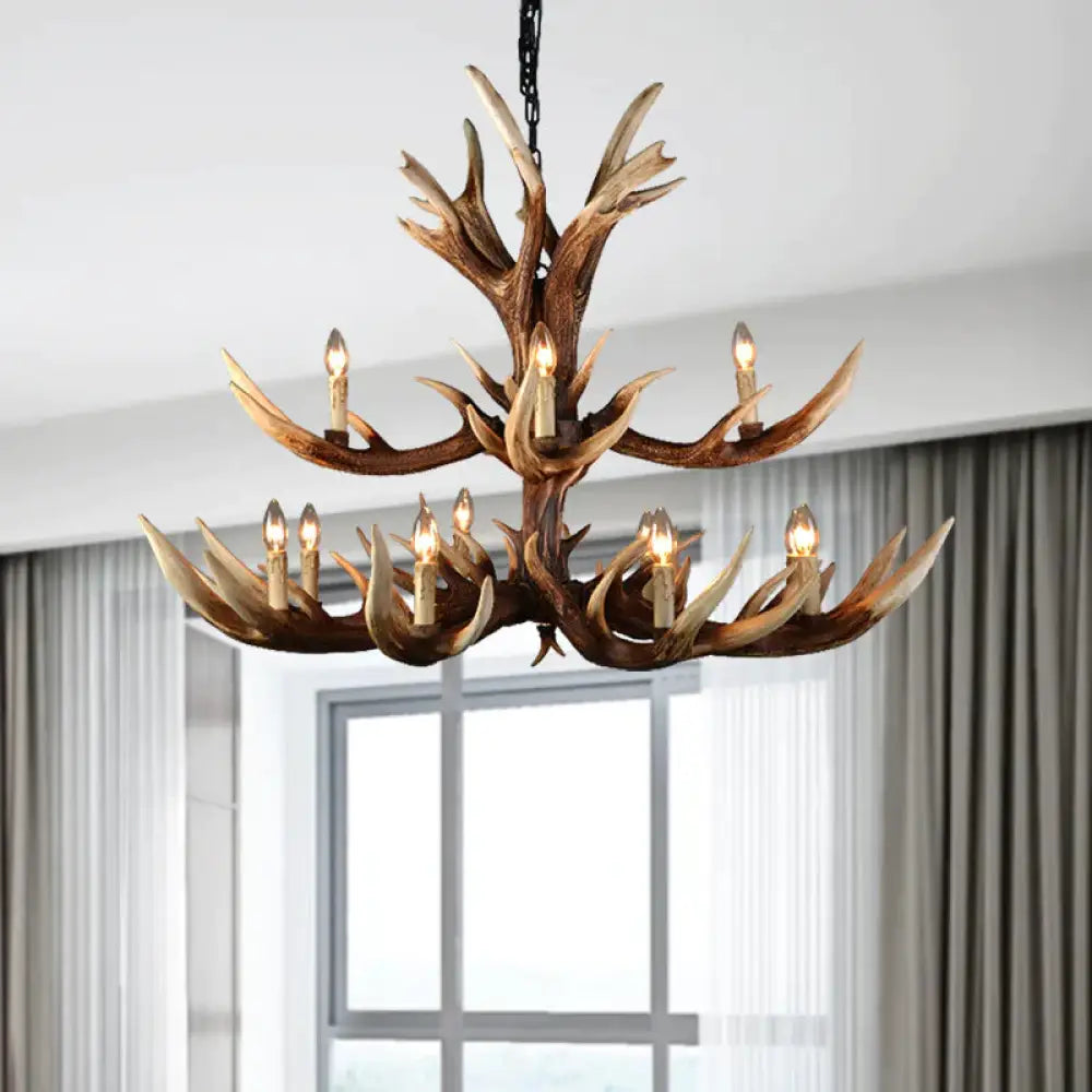 Light Brown 6/8/10 Lights Chandelier Lighting Rustic Resin Candelabra Pendant Lamp For Bedroom 12 /