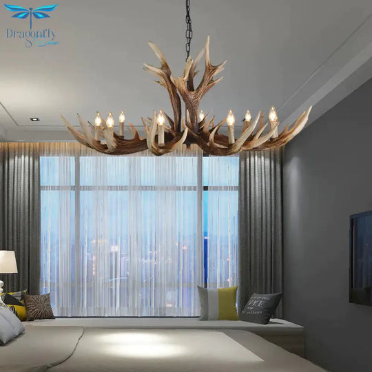 Light Brown 6/8/10 Lights Chandelier Lighting Rustic Resin Candelabra Pendant Lamp For Bedroom