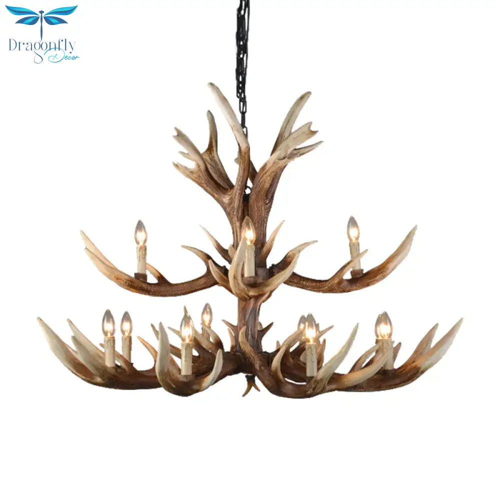 Light Brown 6/8/10 Lights Chandelier Lighting Rustic Resin Candelabra Pendant Lamp For Bedroom