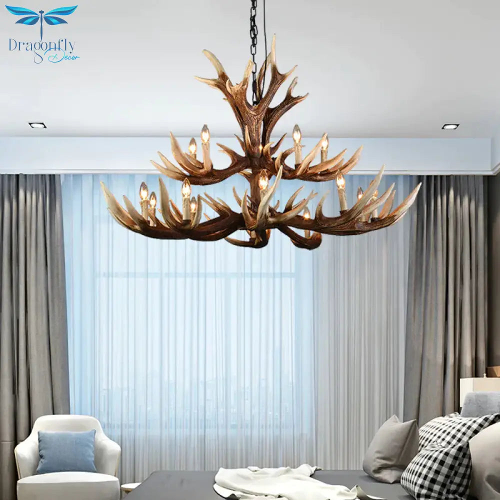Light Brown 6/8/10 Lights Chandelier Lighting Rustic Resin Candelabra Pendant Lamp For Bedroom