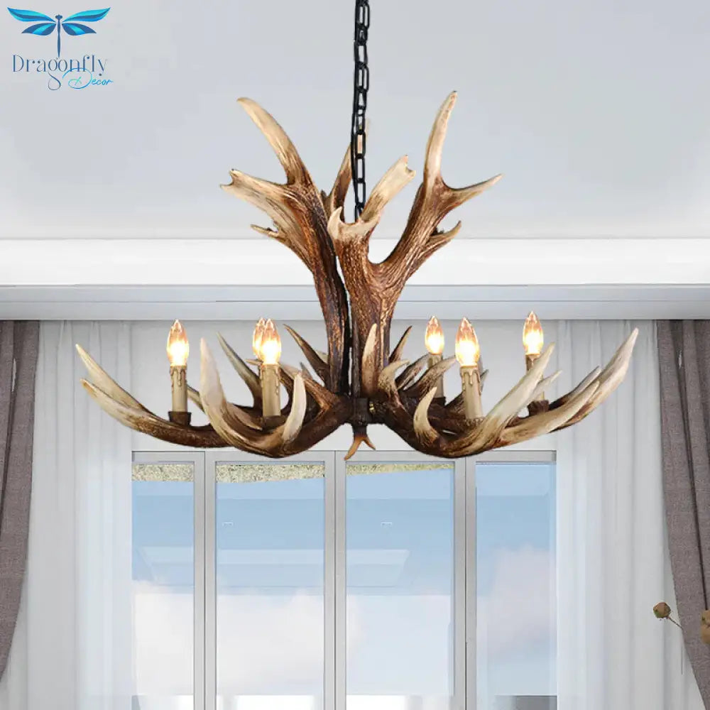 Light Brown 6/8/10 Lights Chandelier Lighting Rustic Resin Candelabra Pendant Lamp For Bedroom