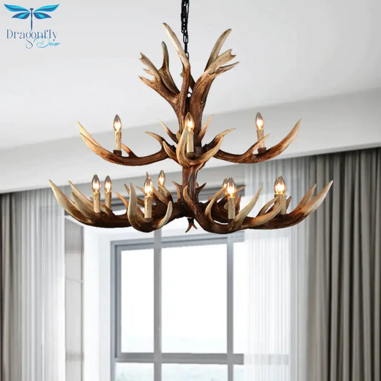 Light Brown 6/8/10 Lights Chandelier Lighting Rustic Resin Candelabra Pendant Lamp For Bedroom