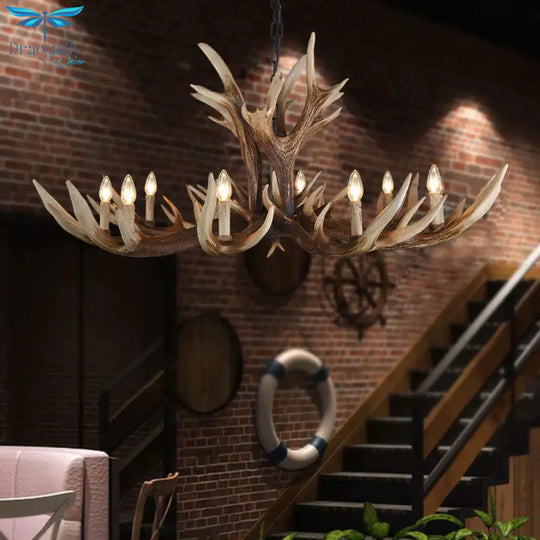 Light Brown 6/8/10 Lights Chandelier Lighting Rustic Resin Candelabra Pendant Lamp For Bedroom