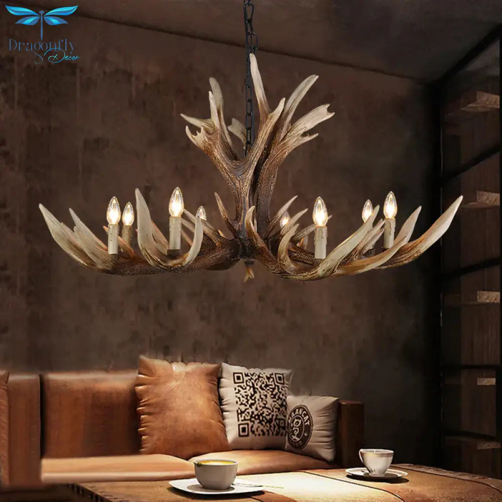 Light Brown 6/8/10 Lights Chandelier Lighting Rustic Resin Candelabra Pendant Lamp For Bedroom
