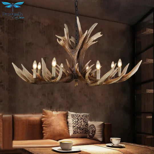 Light Brown 6/8/10 Lights Chandelier Lighting Rustic Resin Candelabra Pendant Lamp For Bedroom