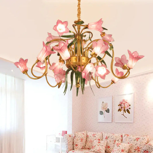 Lily Living Room Ceiling Chandelier Pastoral Metal 20 Heads Gold Led Hanging Light Fixture