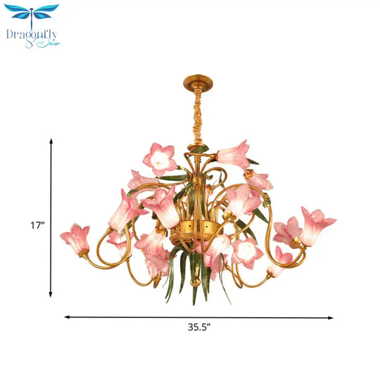Lily Living Room Ceiling Chandelier Pastoral Metal 20 Heads Gold Led Hanging Light Fixture