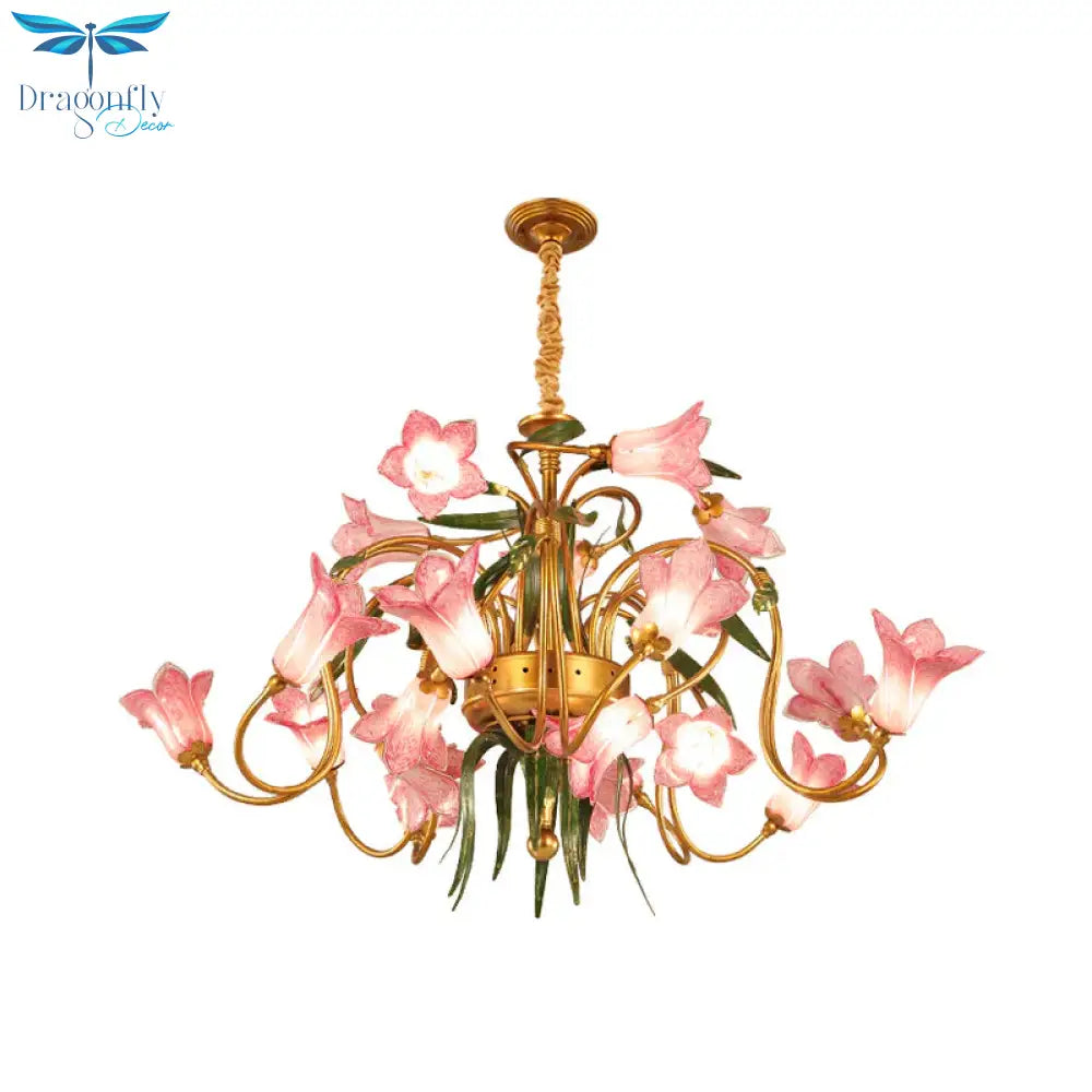 Lily Living Room Ceiling Chandelier Pastoral Metal 20 Heads Gold Led Hanging Light Fixture