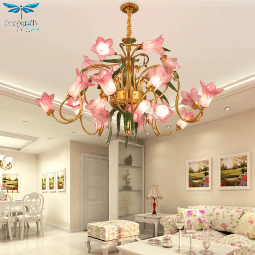 Lily Living Room Ceiling Chandelier Pastoral Metal 20 Heads Gold Led Hanging Light Fixture