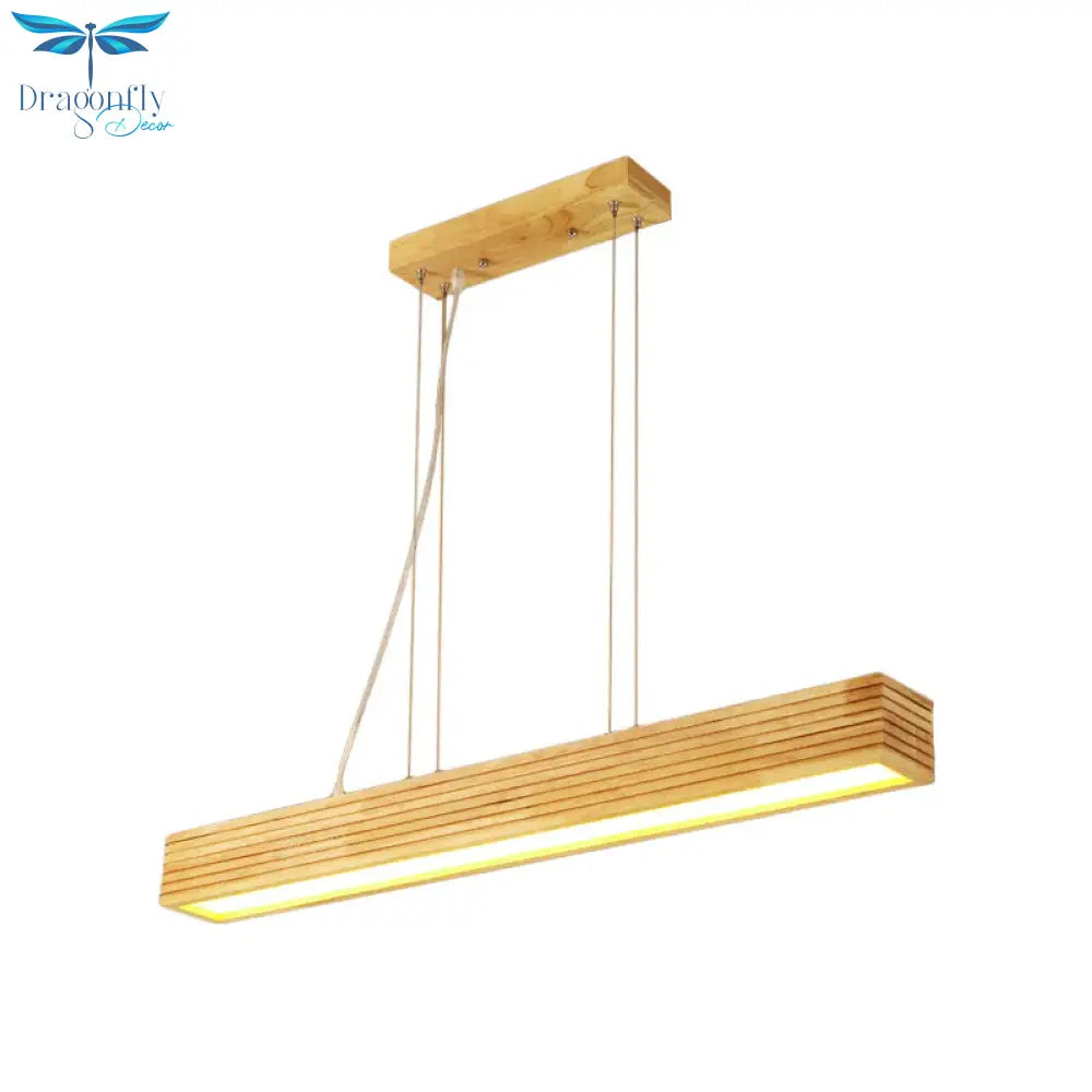 Linear Hanging Lamp Kit Contemporary Wood Led Beige Chandelier Light In White/Natural