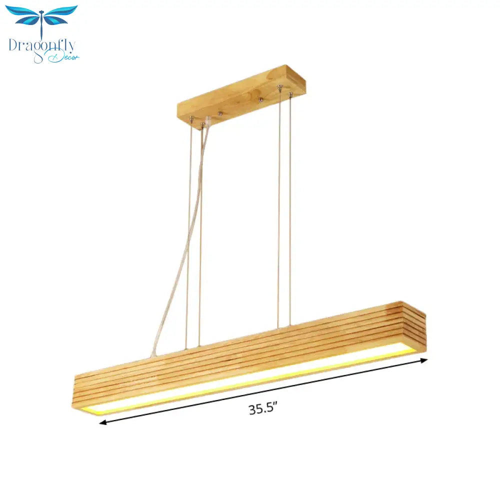 Linear Hanging Lamp Kit Contemporary Wood Led Beige Chandelier Light In White/Natural