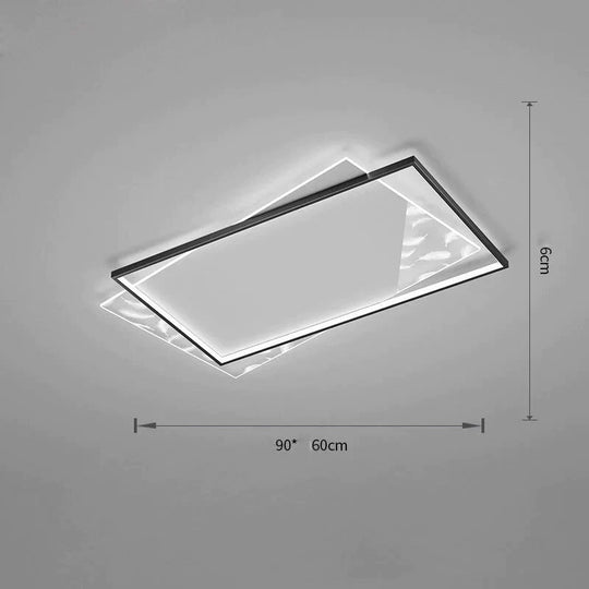 Living Room Lamp Led Light Luxury Modern Creative Feather Ceiling Rectangular Hall Black / L 90Cm