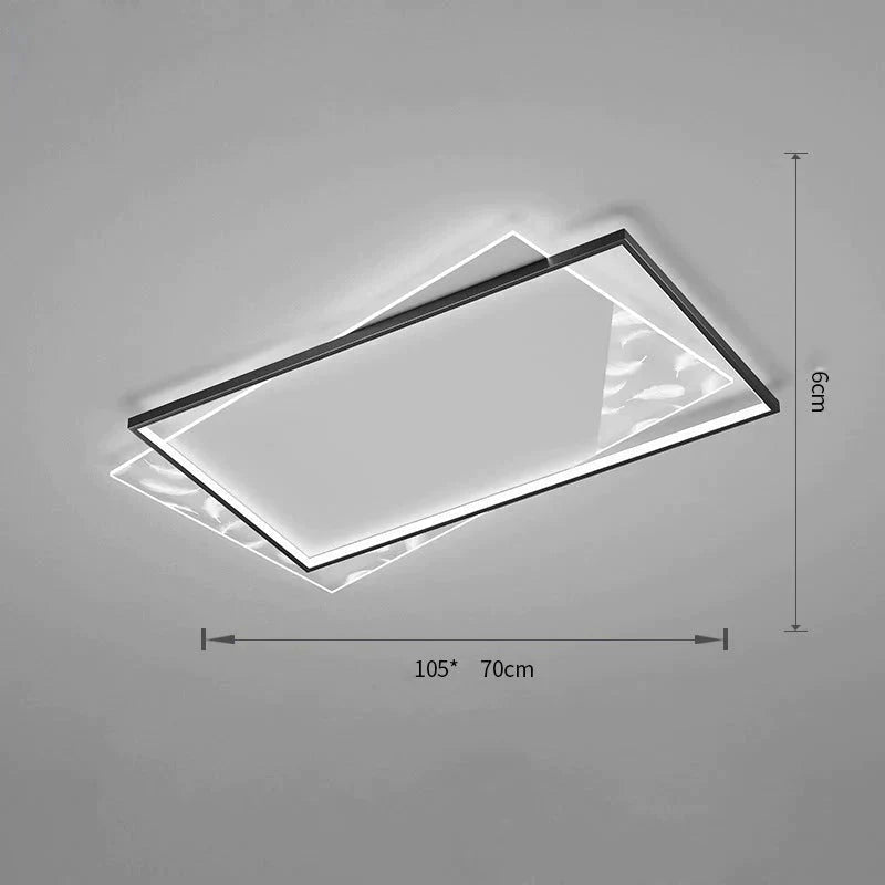 Living Room Lamp Led Light Luxury Modern Creative Feather Ceiling Rectangular Hall Black / L 105Cm