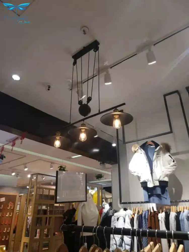 Loft Hanglamp Retro Wrought Iron Vintage Chandeliers Industrial Adjustable Pulley Pendant Lamps