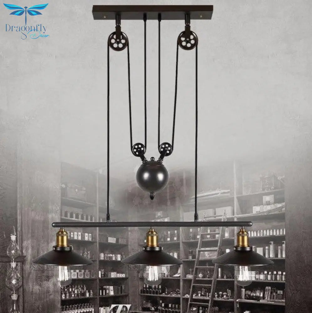 Loft Hanglamp Retro Wrought Iron Vintage Chandeliers Industrial Adjustable Pulley Pendant Lamps