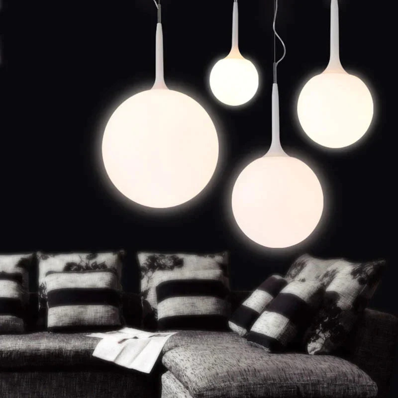Loft Simple Milk White Glass Ball Pendant Light Led E27 Modern Hanging Lamp With 6 Size For Living