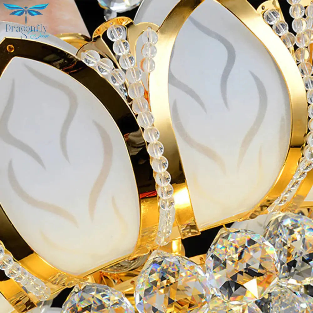 Lotus Crystal Ball Ceiling Chandelier Modernism 4/5/8 Lights Gold Pendant Lighting Fixture