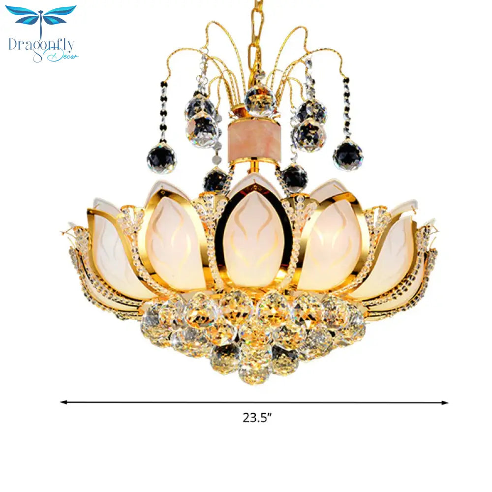 Lotus Crystal Ball Ceiling Chandelier Modernism 4/5/8 Lights Gold Pendant Lighting Fixture