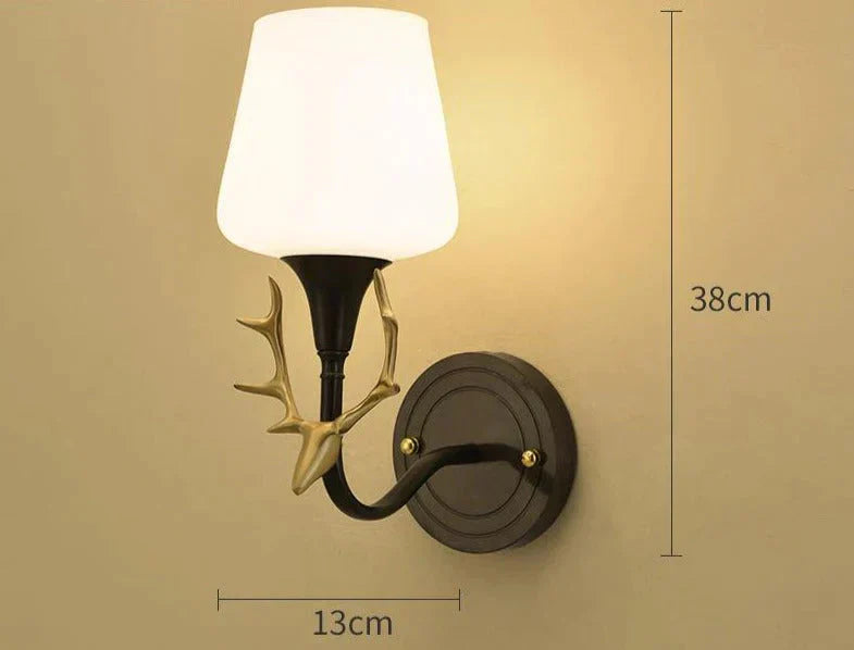 Lovely Antler Bedroom Bedside Staircase Full Copper Wall Lamp Black Single Lamps