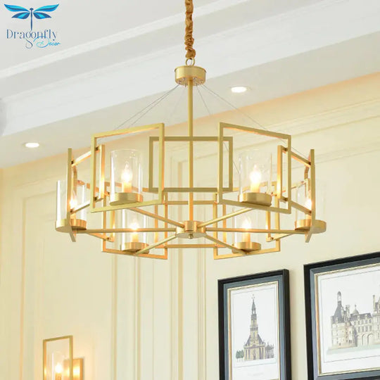 Luxury Cylinder Chandelier Pendant Light 4/6 - Head Clear Glass Hanging Lamp In Gold With Rectangle