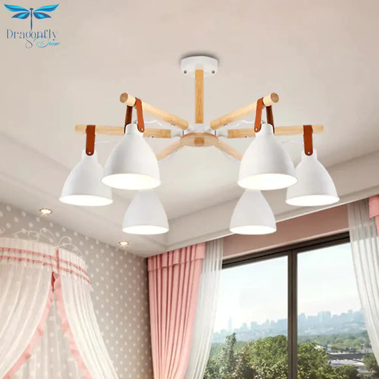 Macaron Bursting Wood Chandelier 3/6/8 Heads Ceiling Hanging Light In White/Blue With Bowl Shade