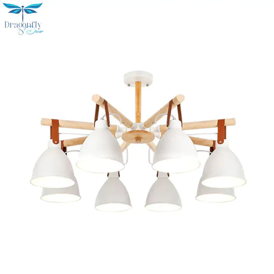 Macaron Bursting Wood Chandelier 3/6/8 Heads Ceiling Hanging Light In White/Blue With Bowl Shade