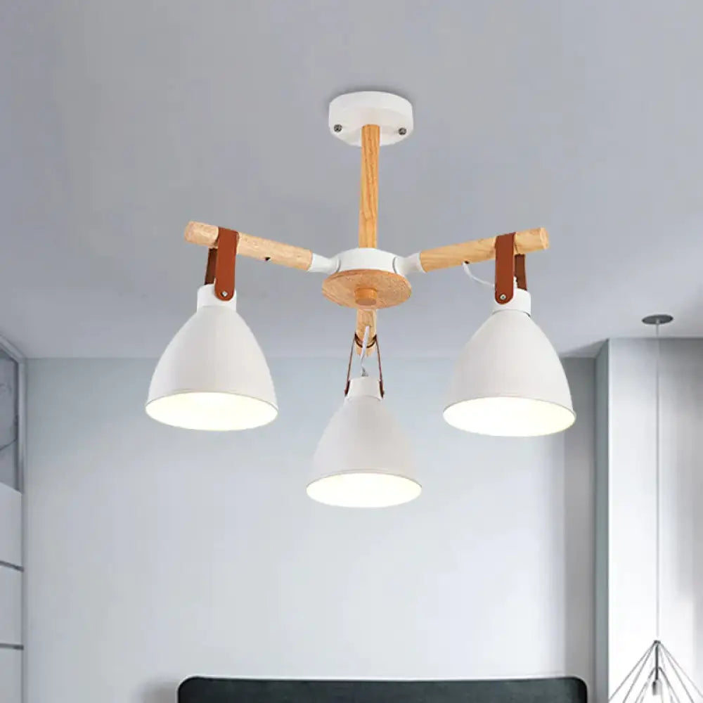 Macaron Bursting Wood Chandelier 3/6/8 Heads Ceiling Hanging Light In White/Blue With Bowl Shade