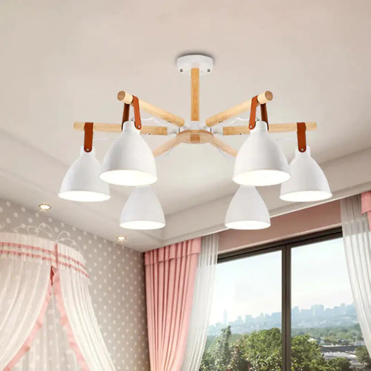 Macaron Bursting Wood Chandelier 3/6/8 Heads Ceiling Hanging Light In White/Blue With Bowl Shade