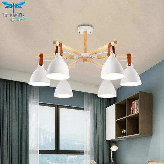 Macaron Bursting Wood Chandelier 3/6/8 Heads Ceiling Hanging Light In White/Blue With Bowl Shade