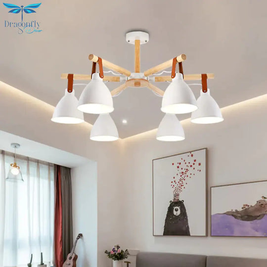 Macaron Bursting Wood Chandelier 3/6/8 Heads Ceiling Hanging Light In White/Blue With Bowl Shade