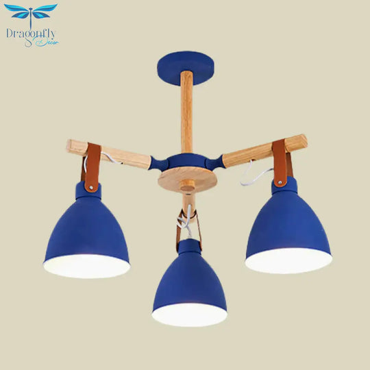 Macaron Bursting Wood Chandelier 3/6/8 Heads Ceiling Hanging Light In White/Blue With Bowl Shade