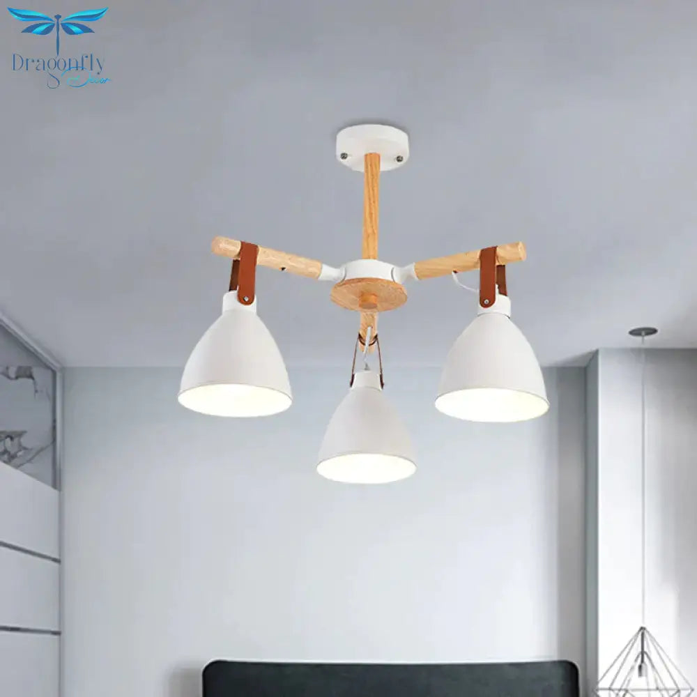 Macaron Bursting Wood Chandelier 3/6/8 Heads Ceiling Hanging Light In White/Blue With Bowl Shade