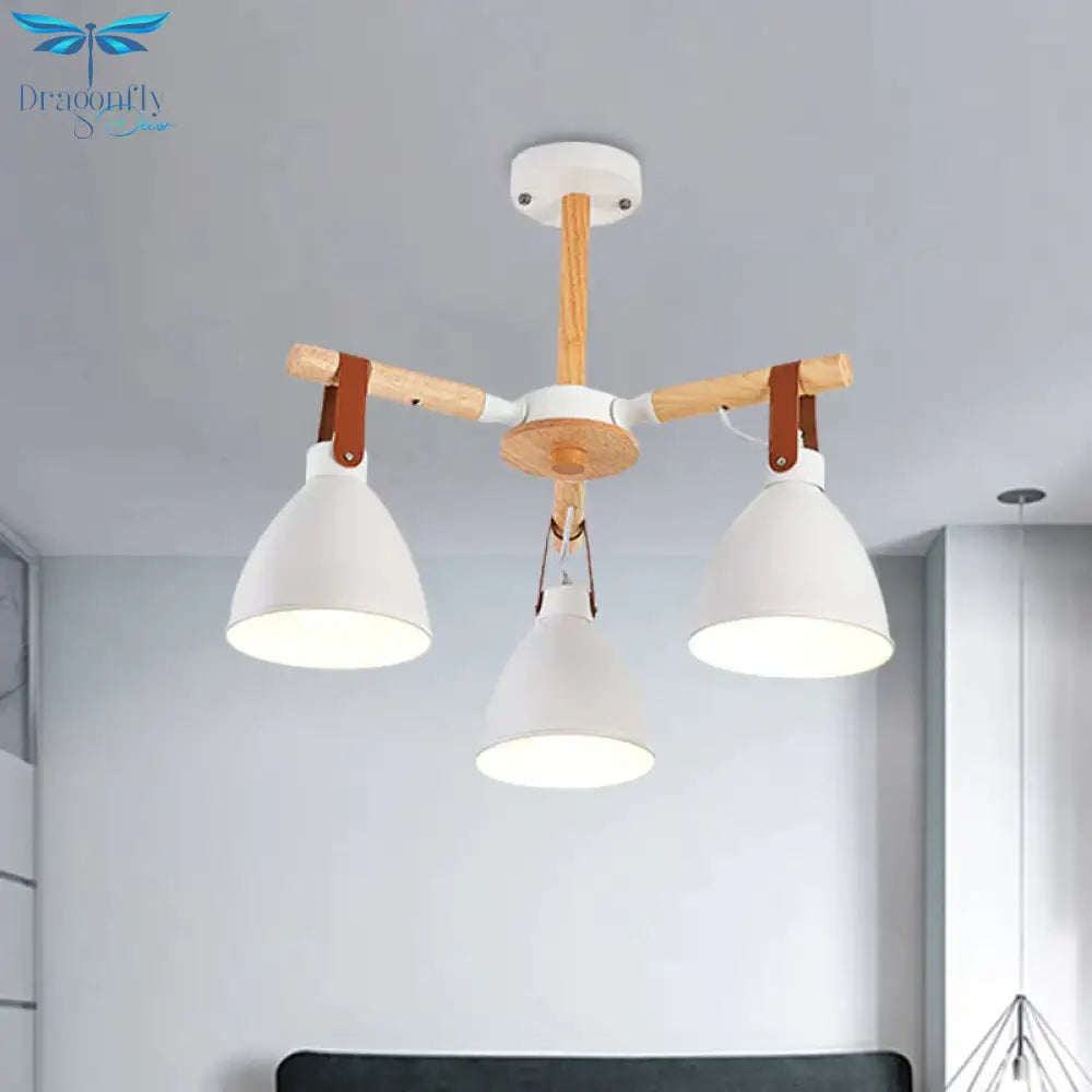 Macaron Bursting Wood Chandelier 3/6/8 Heads Ceiling Hanging Light In White/Blue With Bowl Shade