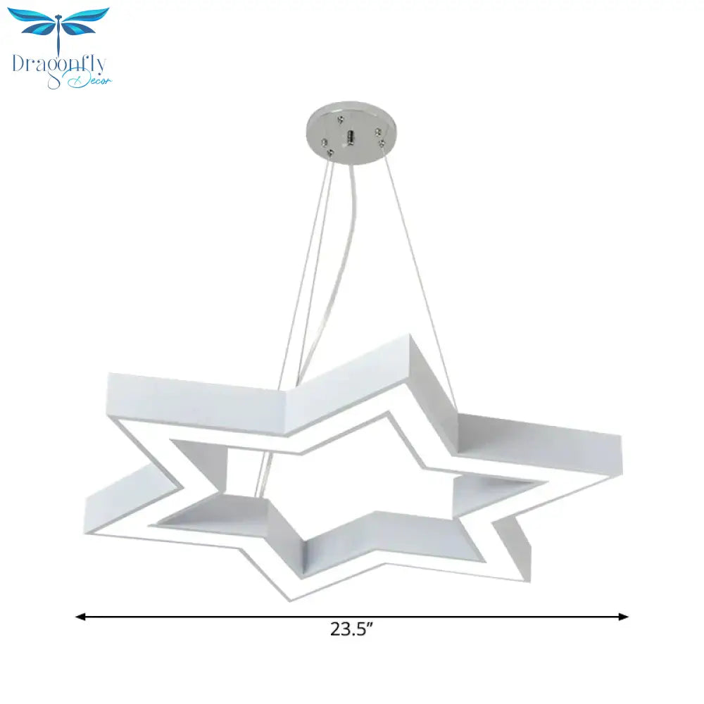 Macaroon Six - Pointed Star Pendant Lamp Acrylic Nursery Room Led Chandelier Lighting In White