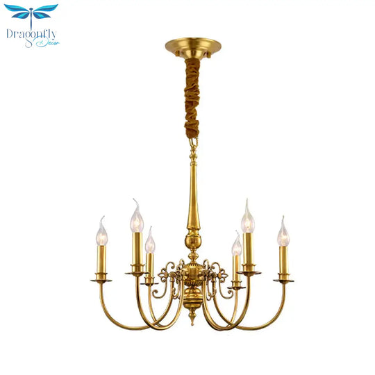 Metal Arched Arm Chandelier Light Fixture Colonialist 6 Lights Living Room Ceiling Pendant In Gold