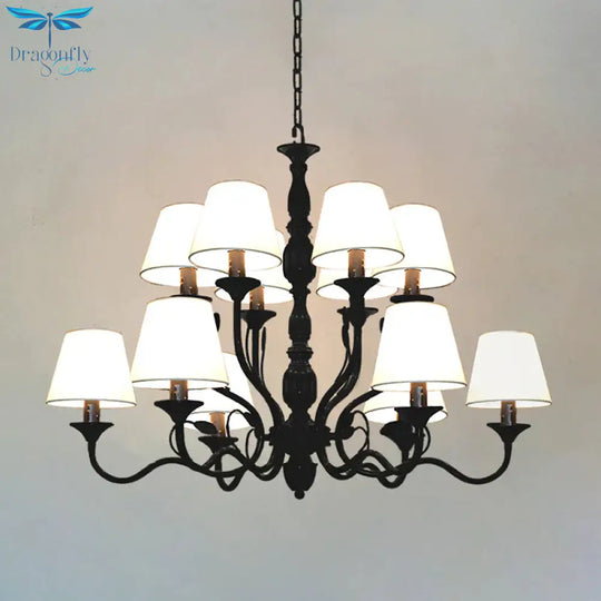 Metal Black Chandelier Lighting Cuvry Arm 10/12/16 Bulbs Vintage Ceiling Hanging Lamp With White