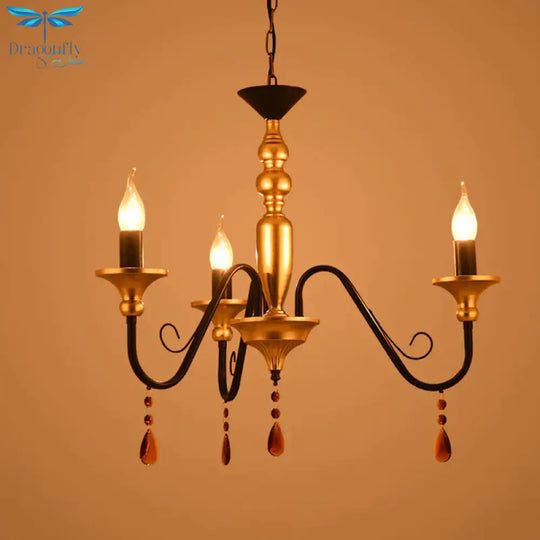Metal Black - Gold Hanging Light Candelabra 3/5/8 Heads Farmhouse Pendant Chandelier With Amber