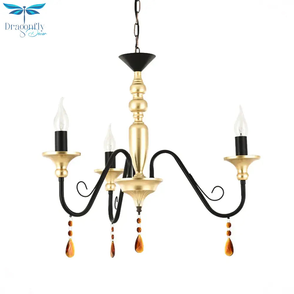Metal Black - Gold Hanging Light Candelabra 3/5/8 Heads Farmhouse Pendant Chandelier With Amber