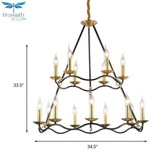 Metal Black Hanging Chandelier Candle 6/9/15 Bulbs Traditional Pendant Light Fixture For Living Room