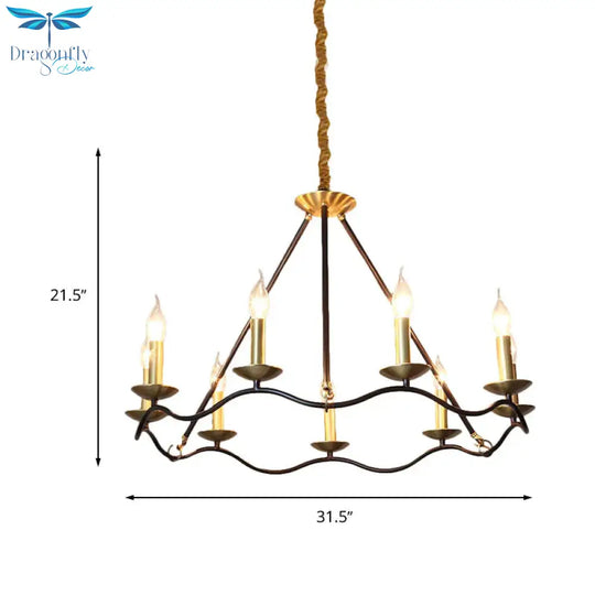 Metal Black Hanging Chandelier Candle 6/9/15 Bulbs Traditional Pendant Light Fixture For Living Room