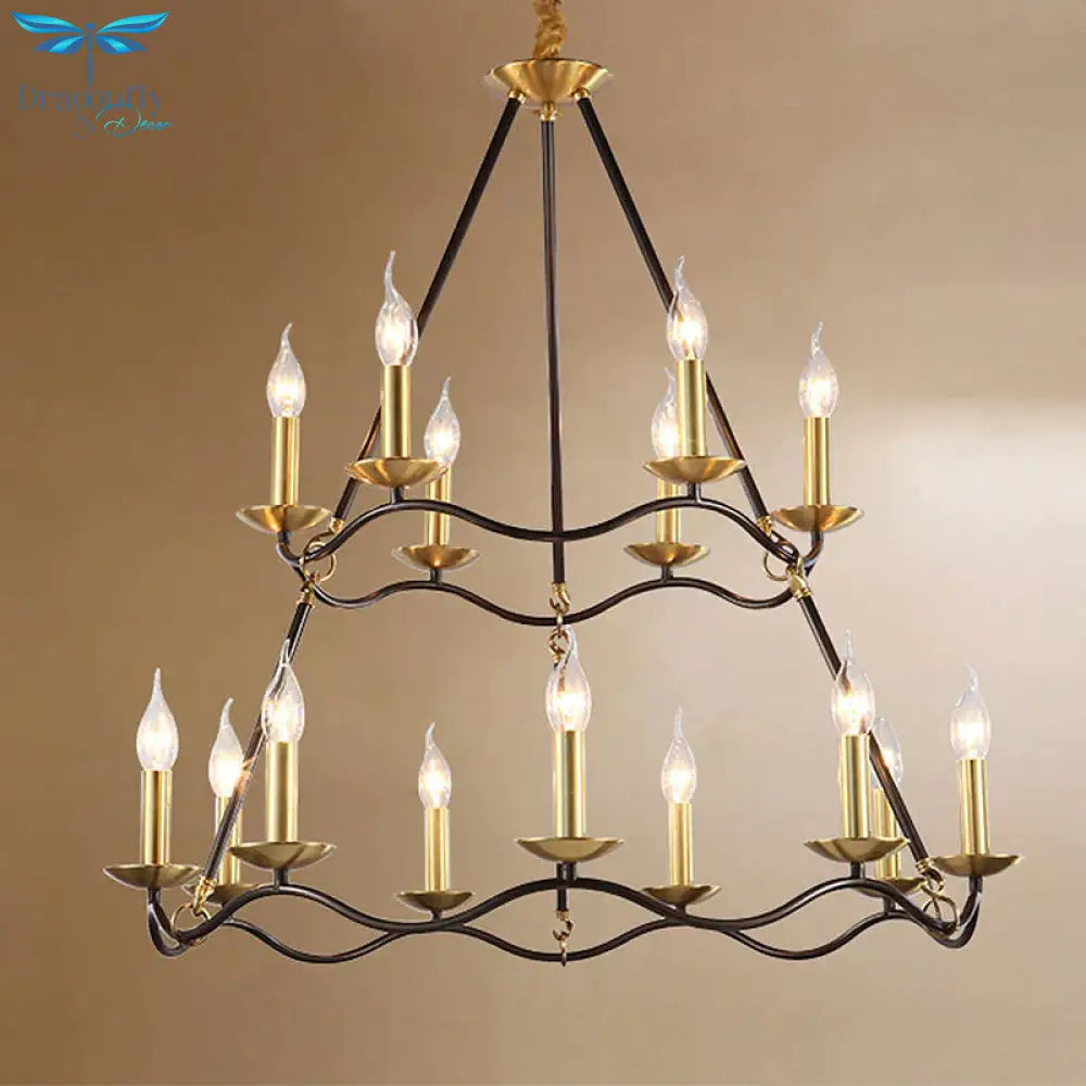 Metal Black Hanging Chandelier Candle 6/9/15 Bulbs Traditional Pendant Light Fixture For Living Room
