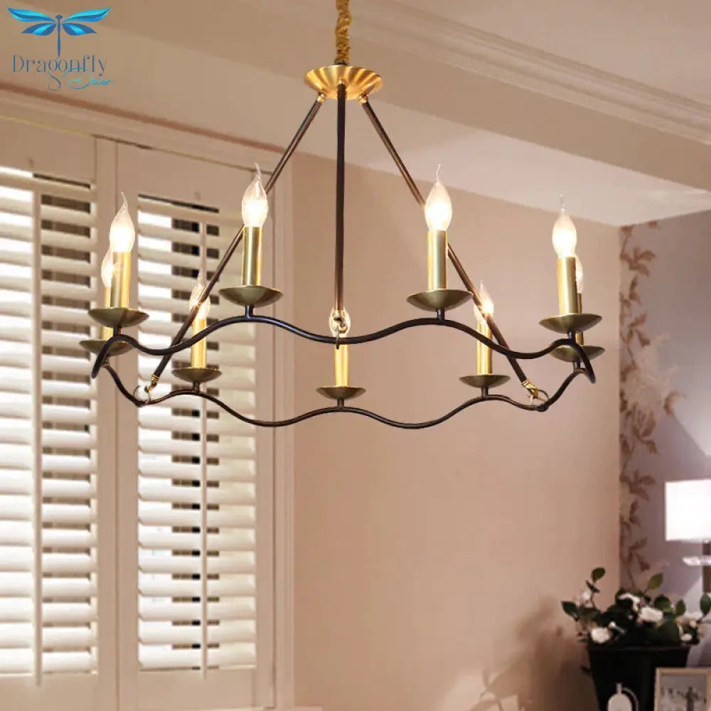 Metal Black Hanging Chandelier Candle 6/9/15 Bulbs Traditional Pendant Light Fixture For Living Room