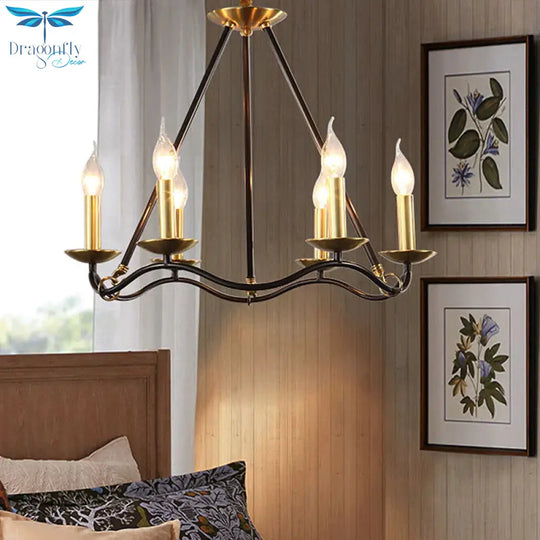 Metal Black Hanging Chandelier Candle 6/9/15 Bulbs Traditional Pendant Light Fixture For Living Room