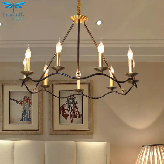 Metal Black Hanging Chandelier Candle 6/9/15 Bulbs Traditional Pendant Light Fixture For Living Room