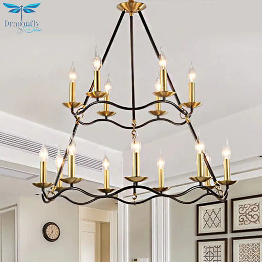 Metal Black Hanging Chandelier Candle 6/9/15 Bulbs Traditional Pendant Light Fixture For Living Room