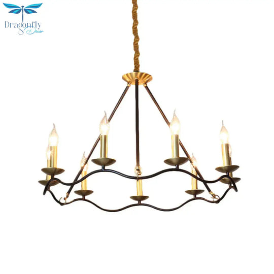 Metal Black Hanging Chandelier Candle 6/9/15 Bulbs Traditional Pendant Light Fixture For Living Room
