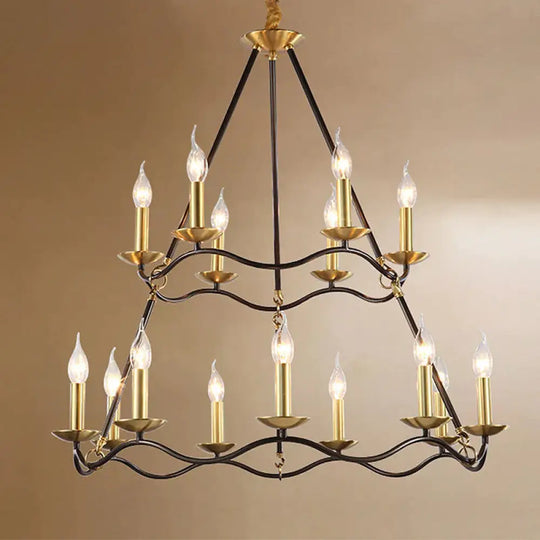 Metal Black Hanging Chandelier Candle 6/9/15 Bulbs Traditional Pendant Light Fixture For Living