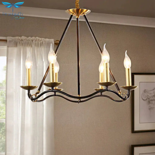 Metal Black Hanging Chandelier Candle 6/9/15 Bulbs Traditional Pendant Light Fixture For Living Room