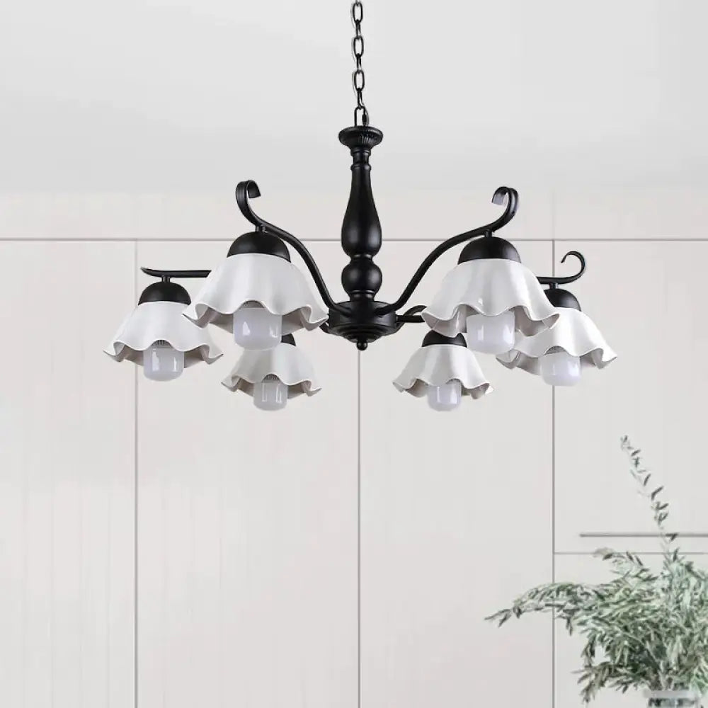Metal Black/White/Blue Chandelier Lighting Scalloped 6 Heads Country Style Hanging Light Fixture
